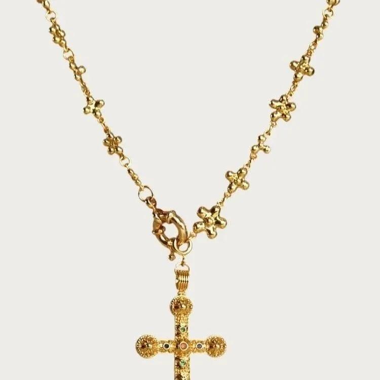 Retro Palace Cross Daisy Molecule Pendant Necklace