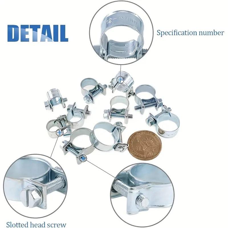 120pcs 7-18mm Mini Clamp Fuel Injection Hose Air Hose Clamps Assortment Kit Diesel Petrol Metal Pipe Clips Assorted Kit