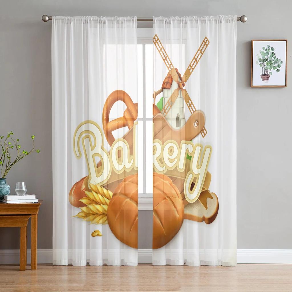 Cartoon Food Ice Cream Cup Sheer Window Curtains for Living Room Bedroom Kitchen Room Chiffon Tulle Curtains Panel
