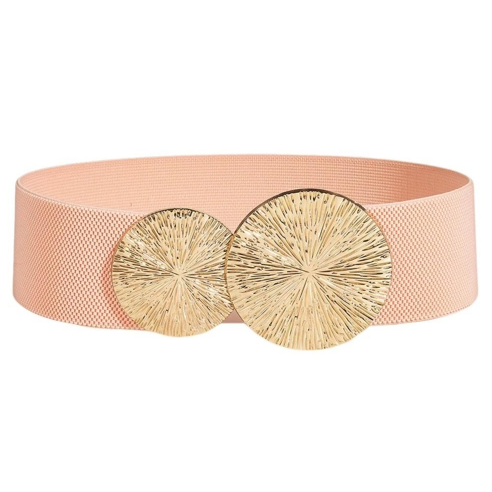 Solid Color Women Waist Belt Waistband Slimming Wide Elastic Belt Coat/Dress Accessories Chunky-Gold Discs Round Belts