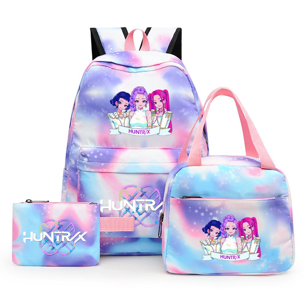 3Pcs/set Cute Cartoon Kpop Printed Backpack with Pengcil Case Lunch Bag for Teenager Girl Boy Bookbag Large Capacity Travel Bag Kid Gift Rucksak