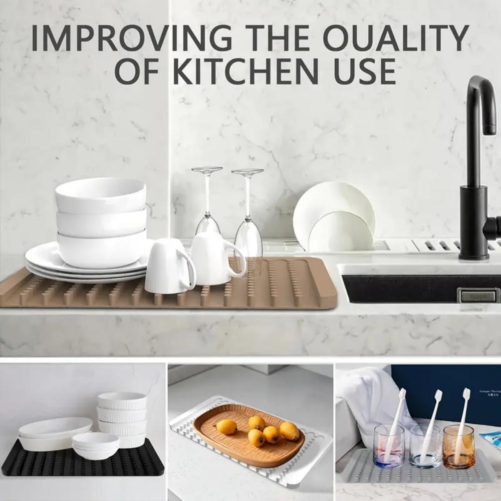 Silicone Drainage Mat Water-Draining Mat Kitchen Counter Silicone Drying Mat Dishware Ramp Drainage Mat