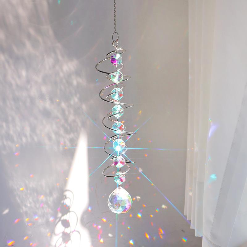 Spiral Wind Spinner Suncatcher Crystal Ball Wind Chimes Rainbow Maker Swivel Hook Garden Decor