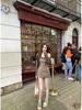 Autumn/Winter Retro Plaid Off-Shoulder Mini Skirt with Long Sleeves - Versatile and Slimming Design