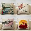 Home Decor Japanese Scenes: Cherry Blossoms & Mt. Fuji Pattern Cushion Cover Suitable for Sofa Bedroom Car Pillow Cover