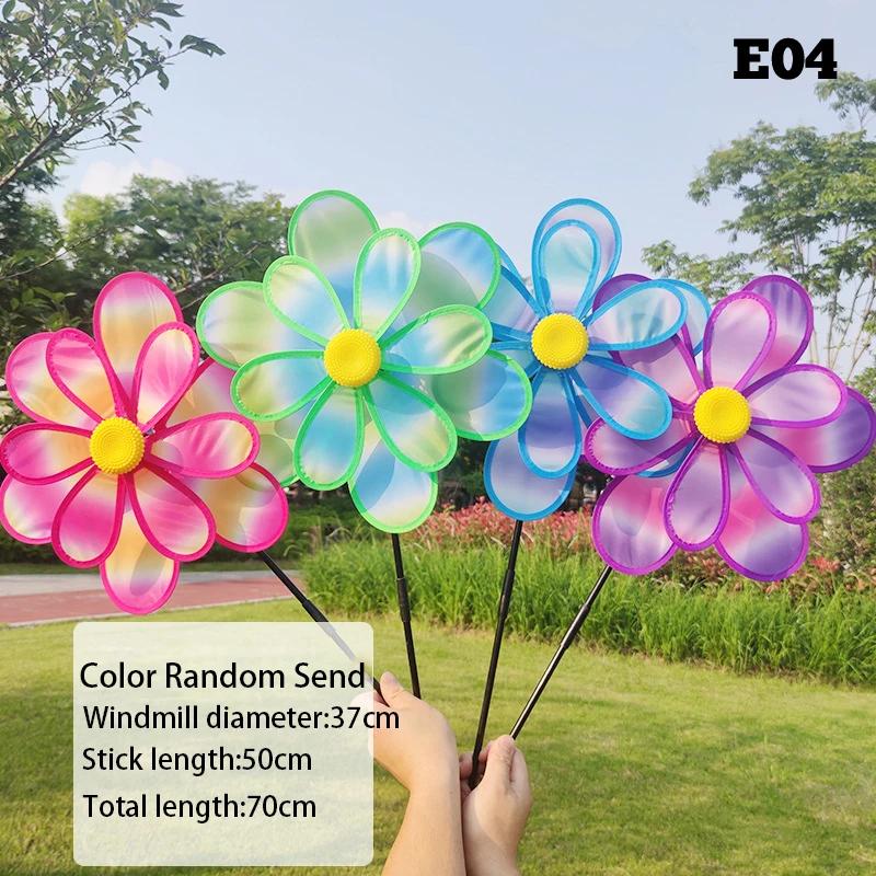 Colorful Sunflower Windmill Cartoon Six-Wheel Sequin Pinwheel Foldable Carry Windmill Camping Outdoor Toy Garden Yard Decoration