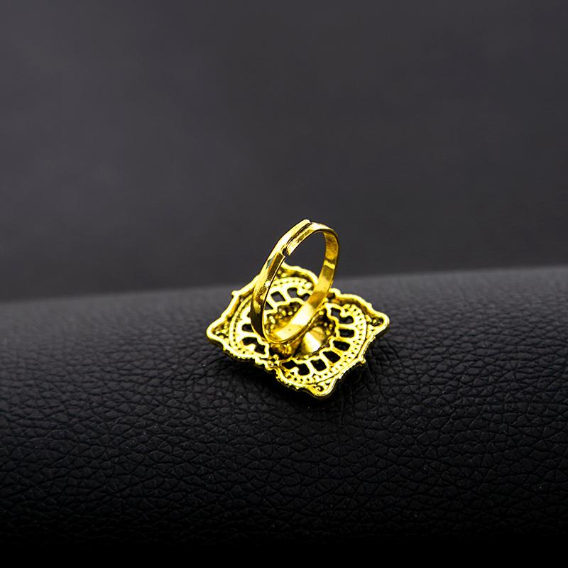 Vintage Gold Gemstone Necklace & Ring Set with Diamond Tassel