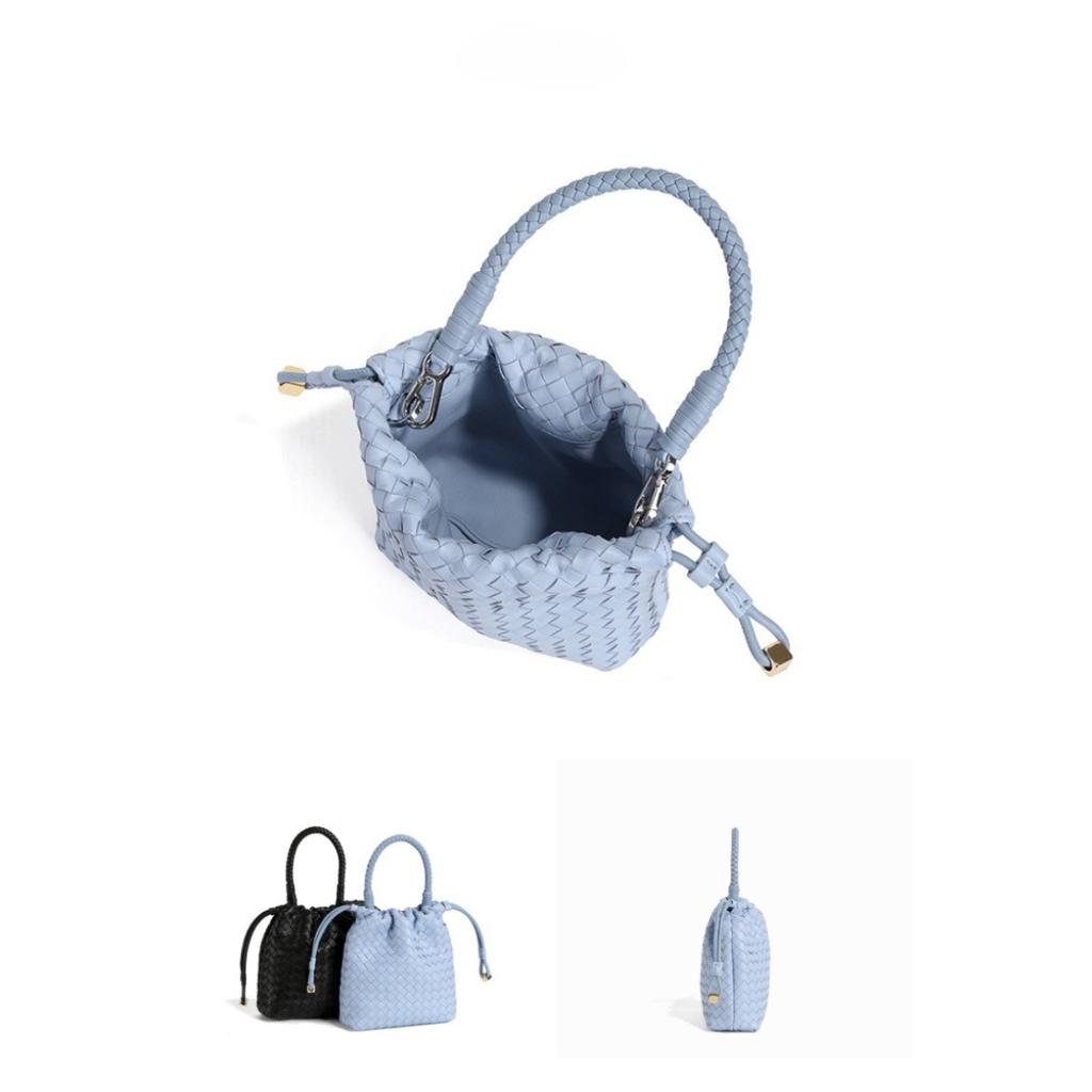 Niche Temperament Woven Bag Fashionable and Elegant High-end Handbag Drawstring Handwoven Bag Genuine Leather Retro Women's Bag