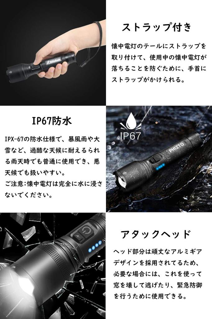 LED 1500 Rotating 5 USB Emergency Ideal for Outdoor and Emergency Preparedness Powerful, Military-Grade Flashlight, Lumens, Zoom, Modes, Rechargeable,