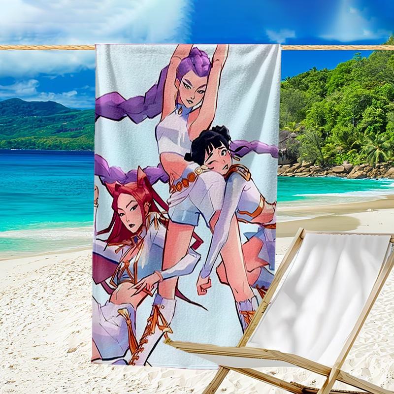 1pc KPop Demon Hunters5 Beach Towel, Beach and Seaside Swimming Pool Equipment, Fashion Pattern, Rectangular, Travel Essentials