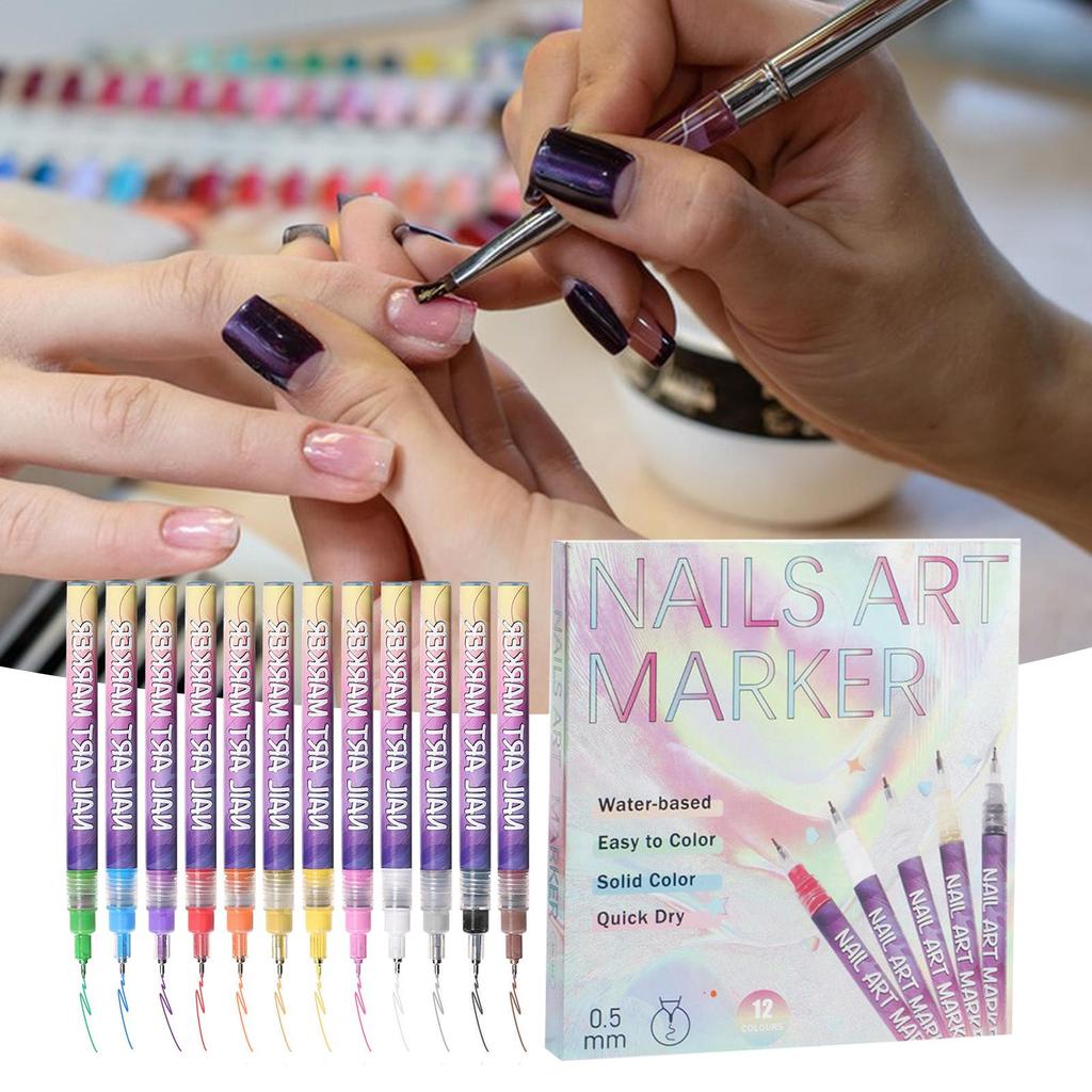 12Pcs/Set Nail Arts Drawing Graffiti Nail Polish Waterproof Painting Liner Pen DIY Abstract Lines Flower Nail Manicure Tools
