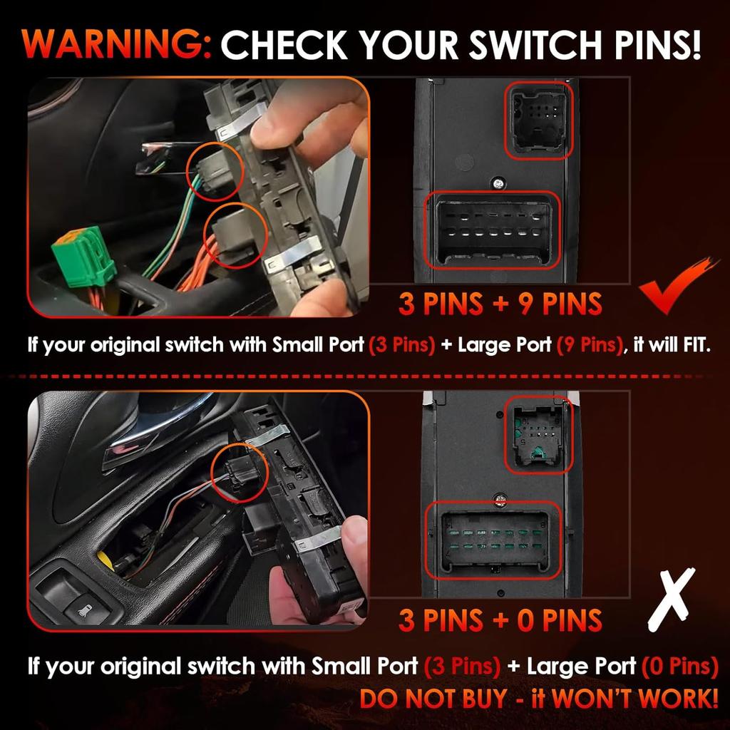 Master Power Window Switch | 3 P + 9 P Check Required | Replacement For 2012 – 2017 Dodge Ram, Grand Caravan, Chrysler Town & Country | Replaces#