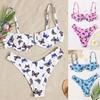 Costume da bagno bikini da donna a vita alta con stampa a farfalla, due pezzi