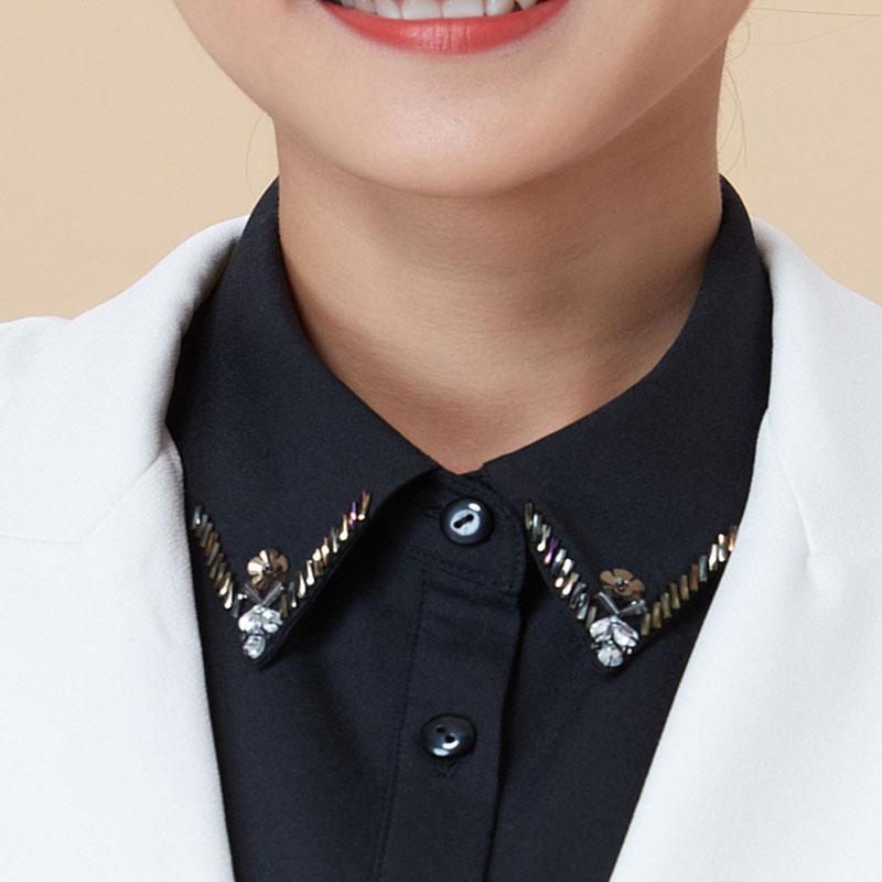 Perfect Match Fashion Beaded Fake Collar Women Detachable Collars Black False Collars Woman Removable Chiffon Half Shirt Tie Nep Kraagie