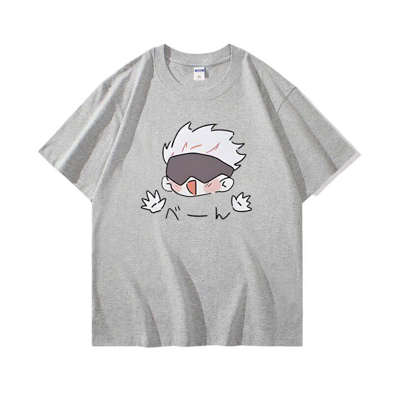 Jujutsu Battle Anime Peripheral Gojo Wu Pure Cotton Cartoon Printed Unisexs and Unisexs Clothing Summer New Short Sleeves