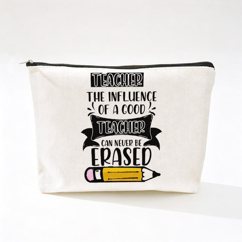 Teacher's Day Inspirational Slogan Makeup Bag - Portable Imitation Linen Zipper Pouch