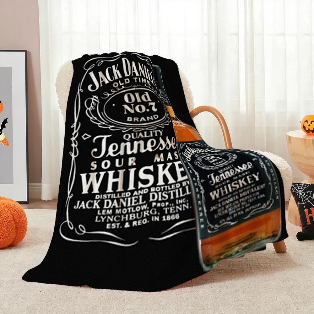 Classic Jack Daniel'S Tennessee Whiskey Flannel Printed Blanket Thick Warm Throw Blanket For Living Room Kids Room Party Decor Holiday Gift