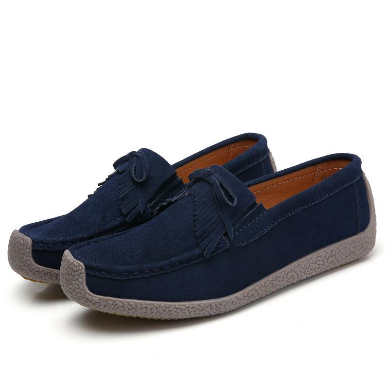 Soft Soled Genuine Leather Round Toe Flat Sole Solid Color Women Single Shoe Casual Versatile Breathable Women Bean Shoes