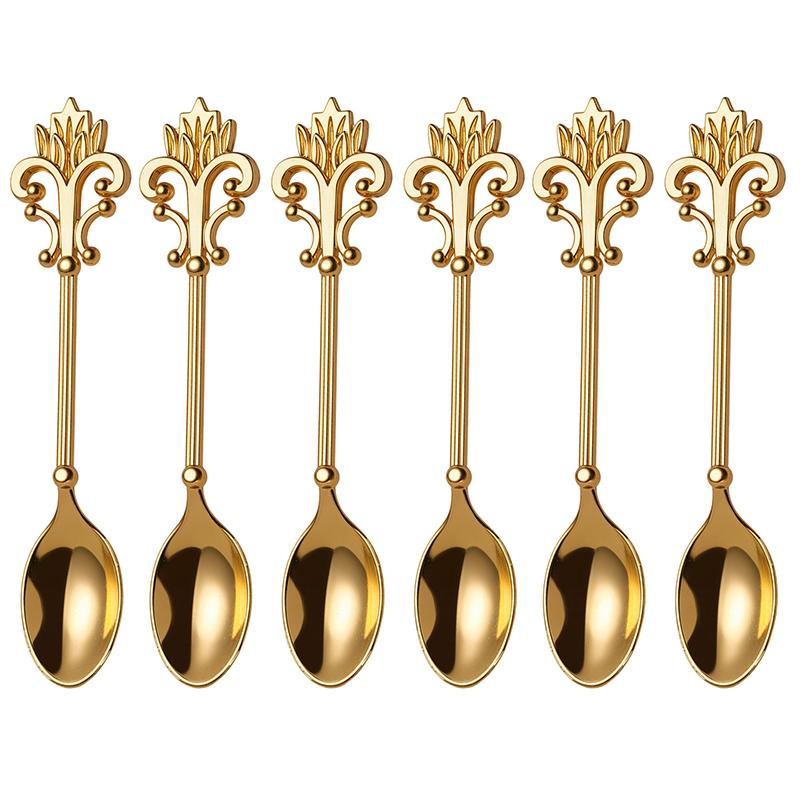6pcs Coffee Spoon Zinc Alloy Vintage Crown Fan Design Stirring Spoon Cake Dessert Ice Cream Scoop Sugar Honey Teaspoon Set