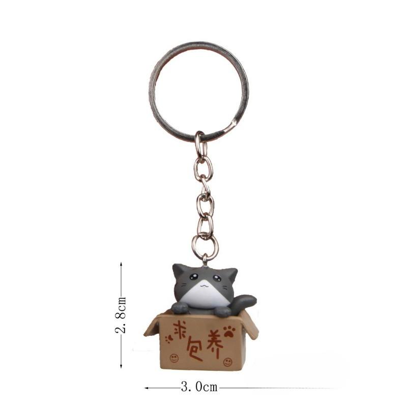 Plastic Three-dimensional Couple Cartoon Key, Little Cat Keychain Ring, Chain