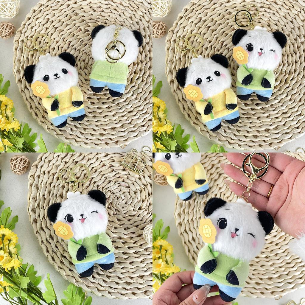 Sunflower Panda Plush Pendant Keychain With Short Plush Fabric For Gifts And Accessories