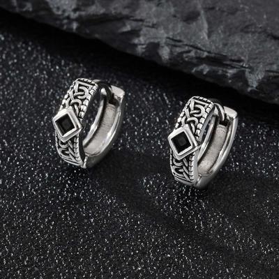 Men's Unique Rhombus Hoop Earrings, Stainless Steel Silver Color Vintage Small Earrings, Punk Gothic Trendy Jewelry for Men Boy
