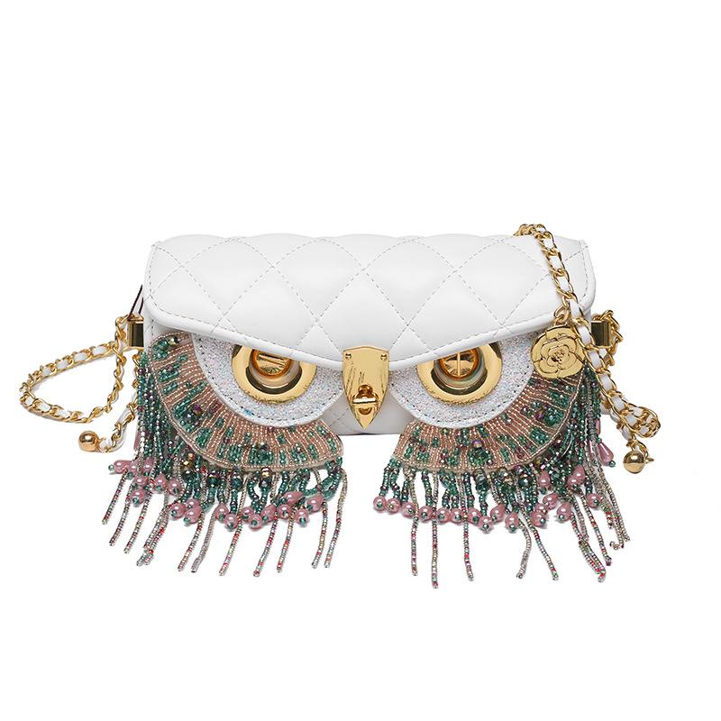 Tassel bag women's 2025 Korean version of fashion diamond small fragrant style personalized owl funny shoulder chain small square bag