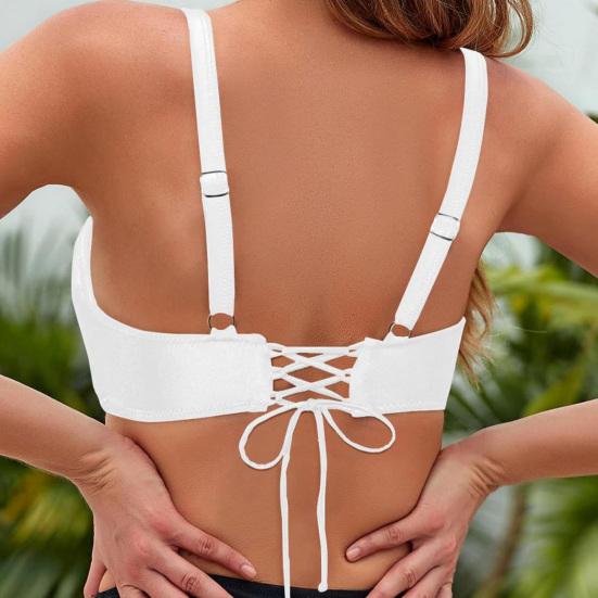 Women Bikini Bra V-Neck Sleeveless Leopard Print Tops Backless Knotted Design Push Up Tops Bathing Suit