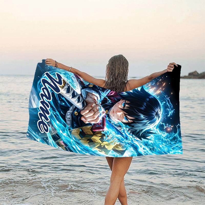 1pc Demon Slayer4 Beach Towel with Custom Name, Beach/Swimming/Bath/Picnic/Camping Towel, Suitable for Seaside Beaches