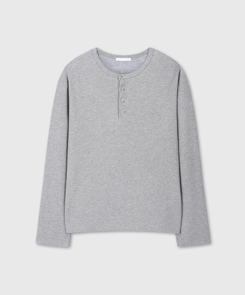DIVEIN Uniform Waffle Henley Neck Long Sleeve (Melange Gray)