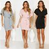 Women Casual V-neck Short Sleeve Wrapped Dress Lace Up Mid-skirt Summer Loose Dress