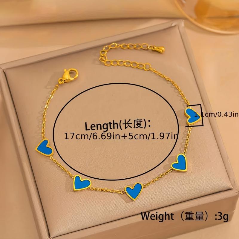 Colorful Enamel Heart Charm Bracelet Set – Gold Plated Adjustable Chain Bracelets, Fashion Cute Love Jewelry for Women Daily Party Wear