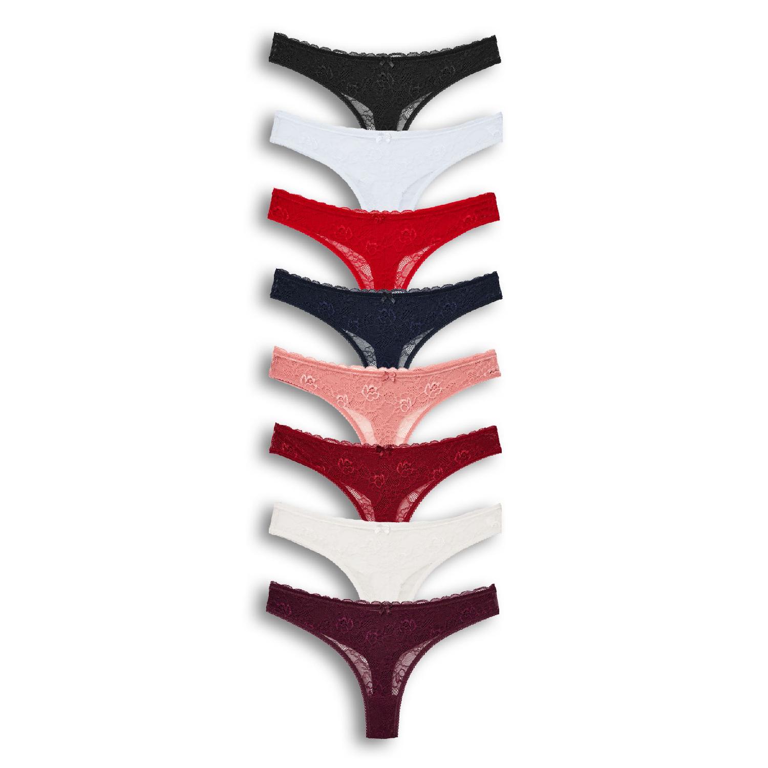 

8-piece Lace Front Double Layer Cotton Thong Women s Panties M
