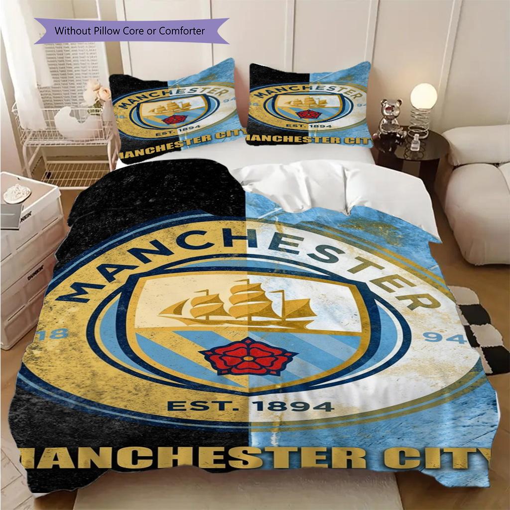 Manchester City Heritage Emblem Bedding (1 * Duvet Cover + 2 * Pillowcase, Without Core) 2DFlat Christmas Birthday Gift Bedding Set