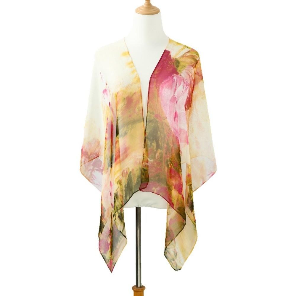New Lotus Printing Silk Scarf Korean Style Long Scarves Elegant Long Wraps Women