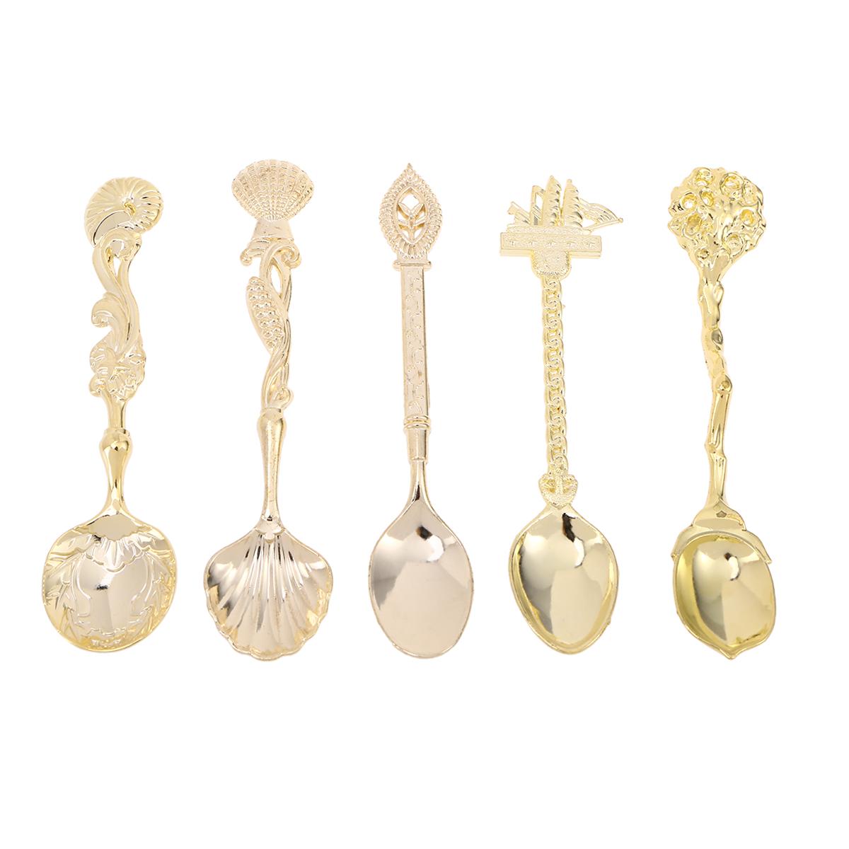 

5Pcs Western Cutlery Set Retro Coffee Spoons Creative Carved Silver Exquisite Patterns for Mixing Stirring Beverage Cocktail золотистий
