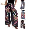 Dámské kalhoty Stahovací šňůrka Elastický pas Přehnaný tištěný design Široké kalhoty Imitace džínoviny Kalhoty s kapsami