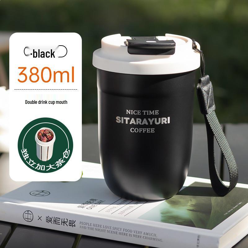 SITARAYURI Insulated Travel Cup with Tea Infuser - Double-Walled, Round Bottom, with Handle for Men & Women 380ml