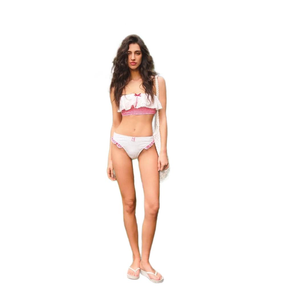 Women's Polka Dot Bandeau Bikini with High-End Ruffles - Perfect for Vacation and Hot Springs