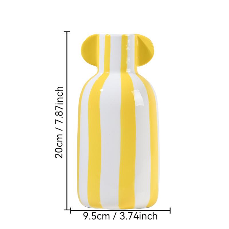 Minimalist White Stripes Ceramic Vase Hydroponics Flower Pots Desk Decoration Flower Arrangement Vases Room Aesthetic Decor