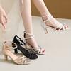 Aphixta New Solid Color 7cm Thin Heels Ankle Strap Sandals Women Peep Toe Buckle Party Heels Shoes Plus Size 43