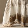 Thicken Fleece Sofa Towel with Tassels, Geometric Graduating Lines Jacquard for Living Room Space Couch Large Size Blanket Leisure Towel