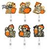 Personalized Badge Holder Halloween Retractable Reel, Skeleton And Pumpkin Design, Acrylic ID Card Office Id with Sturdy Metal Clip for Nurses