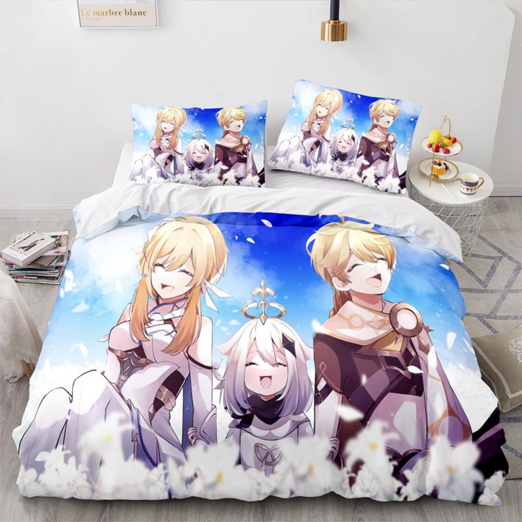 Gaming Genshin Impact Hutao Cosplay Duvet Cover Cartoon Bedding Set Full Size King Bed Comforter Quilt Cover Pillowcase Home