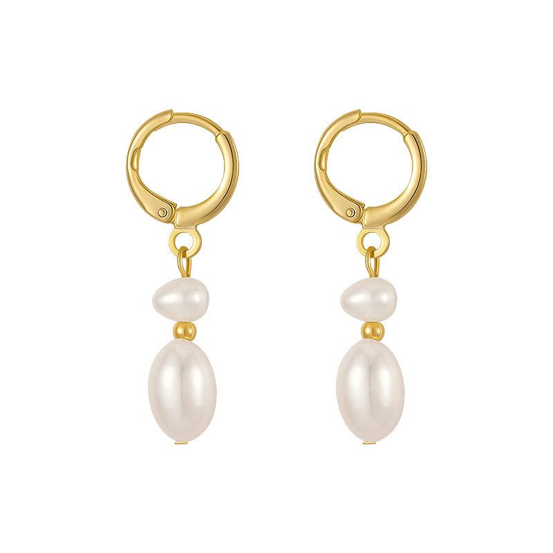 Baroque Natural Freshwater Pearl Earrings for Women, Niche 11k Gold-plated Irregular Light Luxury Pendant Earrings