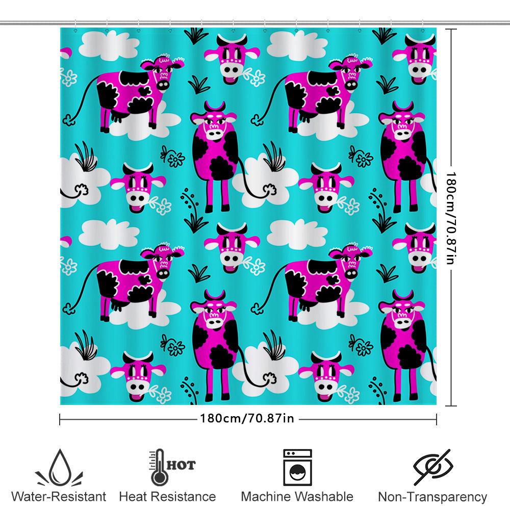 Tierprint Duschvorhang Blaue Kuhmuster Heimdekoration Badezimmerdekoration Wasserdichtes Gewebe Blumenwolken Cartoon Kinder Badezimmer