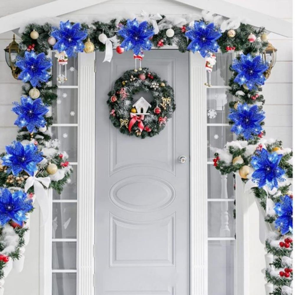 8pcs Gold/Silve Christmas Tree Flowers Pink/Blue Poinsettia Flowers Gift Party Decoration  Christmas