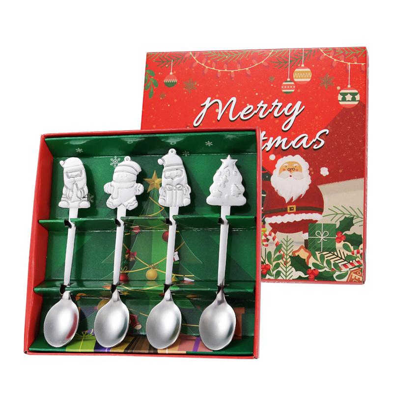 Creative Christmas Spoon gift box stainless steel tableware cartoon gingerbread man coffee spoon colored box suite