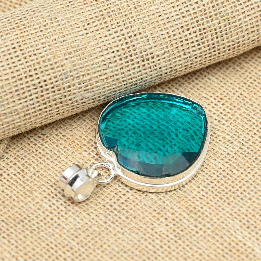 Aqua Apatite Gemstone 925 Solid Sterling Silver Handmade Jewelry Wedding Gift Pendant