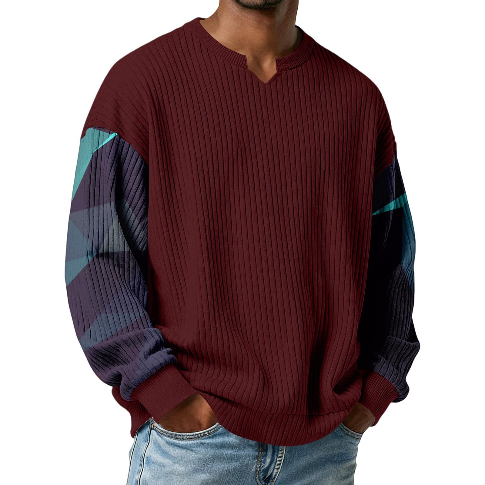 

Чоловіча камуфляжна стильна футболка з V-подібним вирізом, фактурна в рубчик, з довгим рукавом XL винний